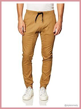 Men's Stretch Twill Jogger Pants High Rise Pull On Casual